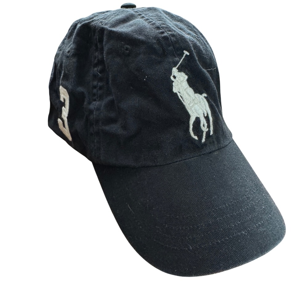 Polo Ralph Lauren Big Pony Hat Navy Blue Cotton Baseball Cap Leather Strap Mens